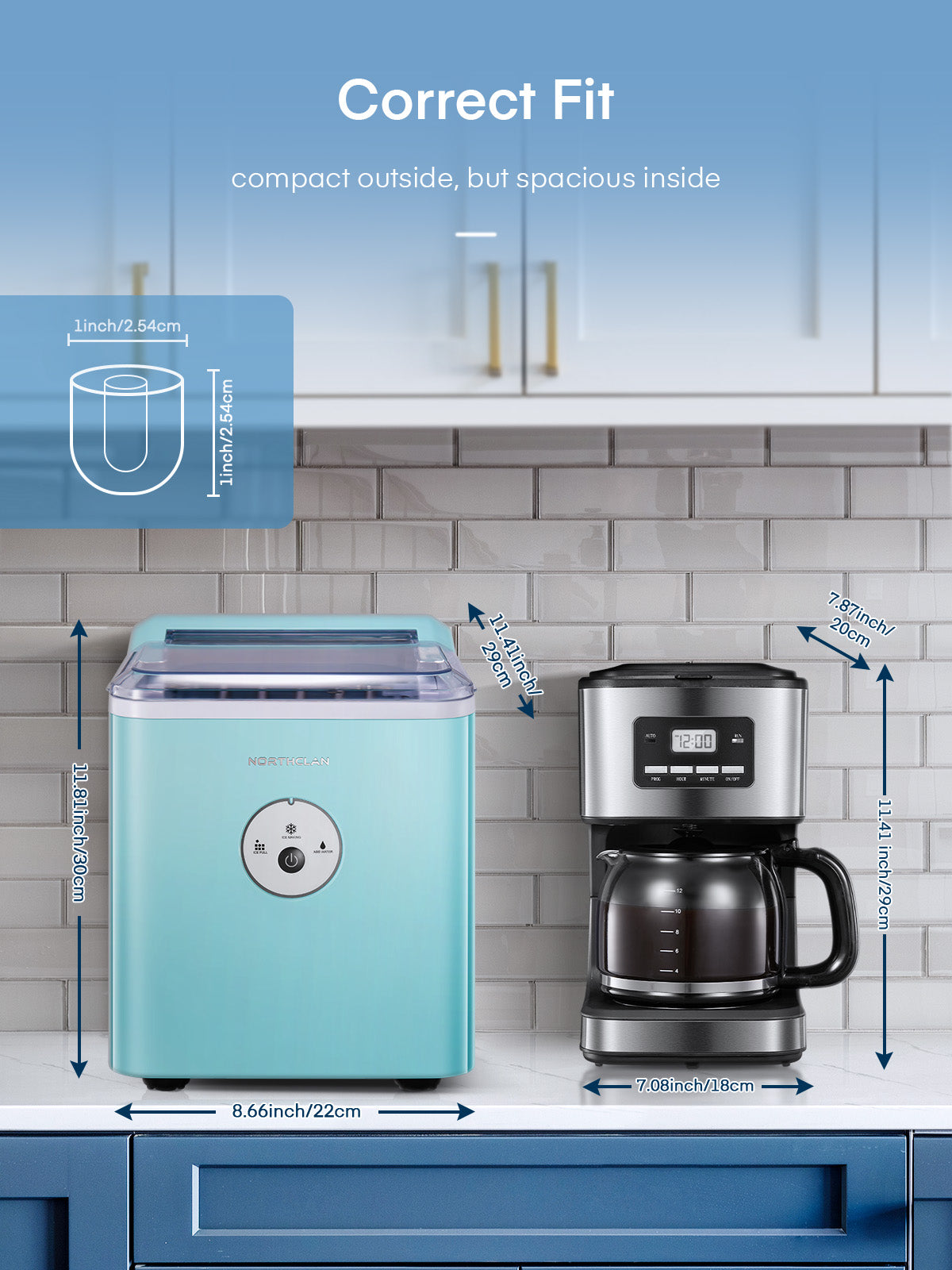Ice Maker Countertop, 28 lbs Ice In 24 Hrs, 9 Ice Cubes Ready In 5 Minutes, Portable Ice Machine 2L With Led Display Perfect for Parties Mixed Drinks, Ice Scoop & Basket, Mint Blue, NORTHCLAN