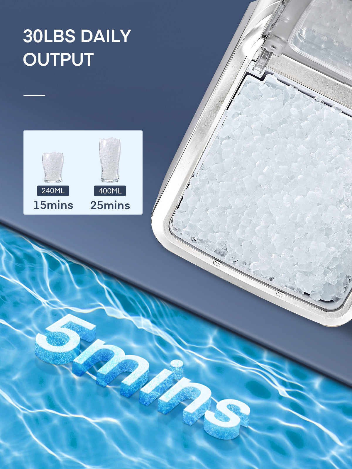 Nugget Ice Maker Countertop, 30Lb Pebble Pellet Ice per Day, Auto-Cleaning, Stainless Steel