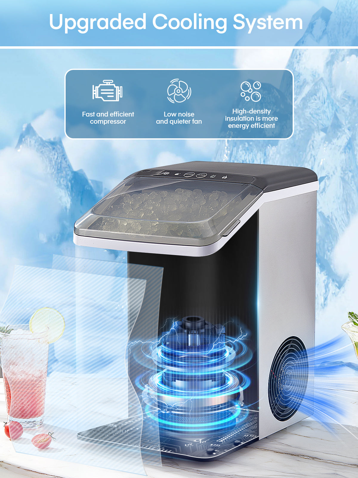 Nugget Ice Maker Countertop, 38 Lbs In 24Hrs, Chewable Pellet Ice Cubes, Self-Cleaning Ice Machine, Stainless Steel Housing, Portable Ice Maker Machine With Ice Scoop And Basket For Home/Kitchen/Party