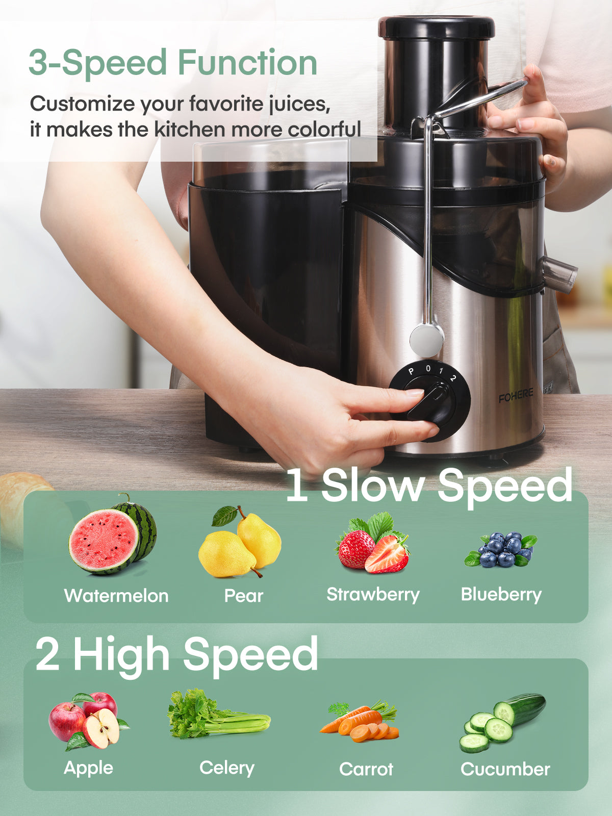 Juice Extractor, 600W Juicer With 3" wide Mouth, Easy to clean, Anti-Slip, Drip-proof, BPA Free, Silver