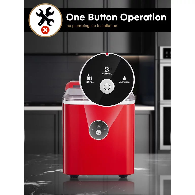Ice Maker Countertop, 28 lbs Ice In 24 Hrs, 9 Ice Cubes Ready In 5 Minutes, Portable Ice Machine 2L With Led Display Perfect for Parties Mixed Drinks, Ice Scoop & Basket (Retro Red)