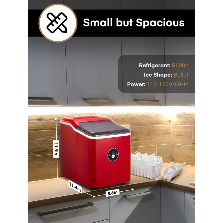 Ice Maker Countertop, 28 lbs Ice In 24 Hrs, 9 Ice Cubes Ready In 5 Minutes, Portable Ice Machine 2L With Led Display Perfect for Parties Mixed Drinks, Ice Scoop & Basket (Retro Red)