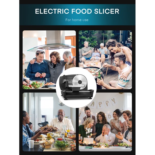 Meat Slicer, AICOOK Kitchen Pro 200W Electric Deli Food Slicer with Two 7.5'' Blade(Serrated & Smooth) for Home Use, Precise 0-15mm Adjustable Thickness for Meat, Cheese, Bread, Include Food Pusher