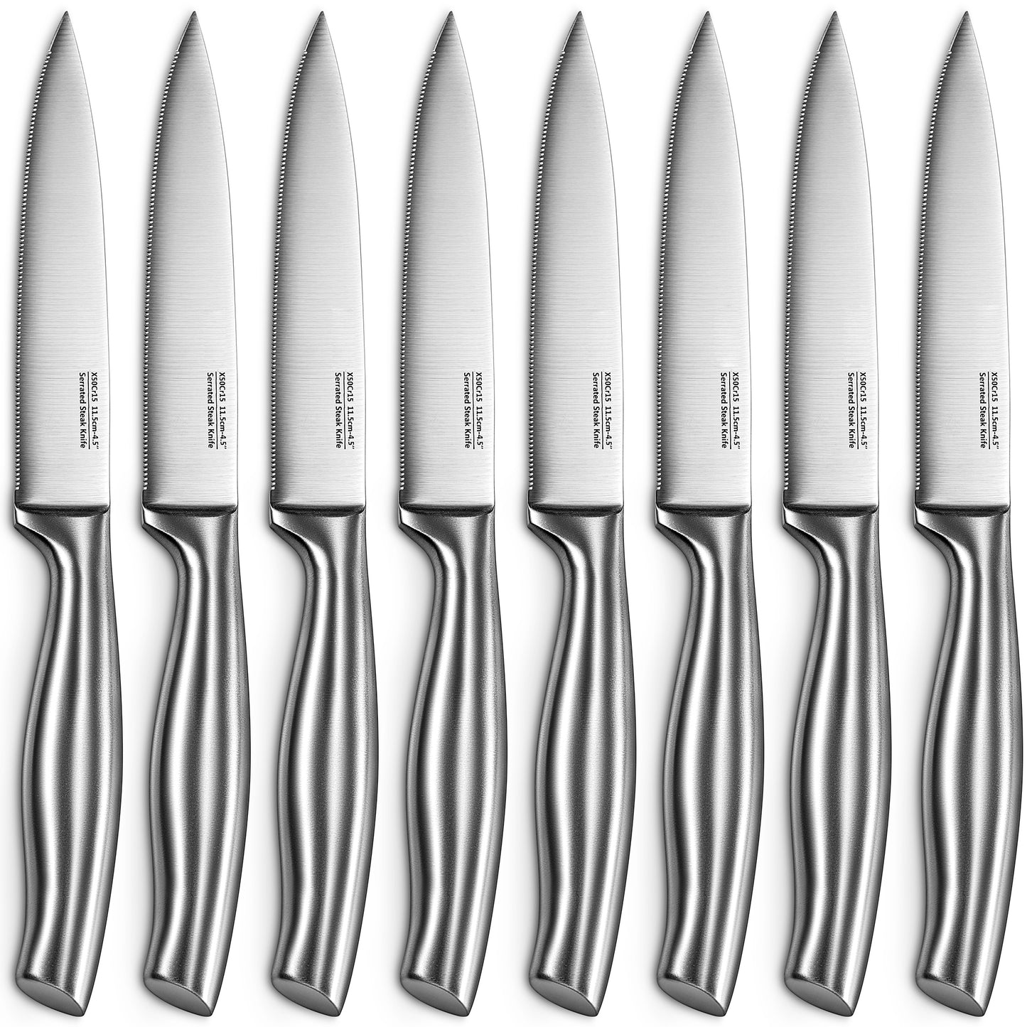Caripeloy Steak Knife 8 Piece Premium Stainless Steel Steak Knife Kitchen Steak Knife Super Sharp Serrated Steak Knife with Gift Box, Silver