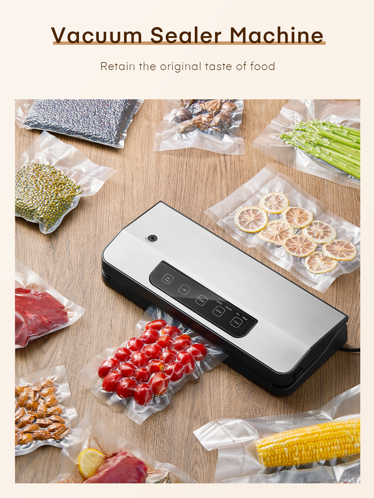 Vacuum Sealer Machine, 70KPa Automatic Food Sealer With 2 Modes, Air Sealing System for Food Storage, External Suction Pipe for Jar Food Storage, Touch Screen, Led Indicator Lights(Silver)