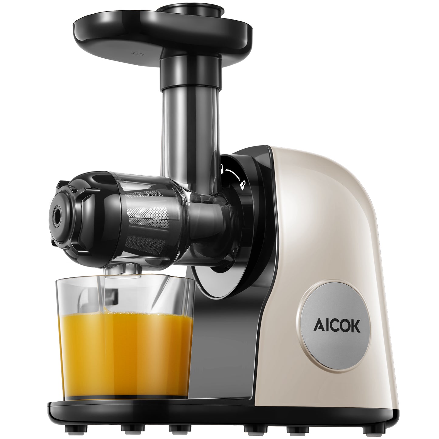 AICOK Slow Masticating juicer Extractor, Cold Press Juicer Machine, Quiet Motor, Reverse Function, High Nutrient Fruit and Vegetable Juice with Juice Jug & Brush for Cleaning, Ivory White