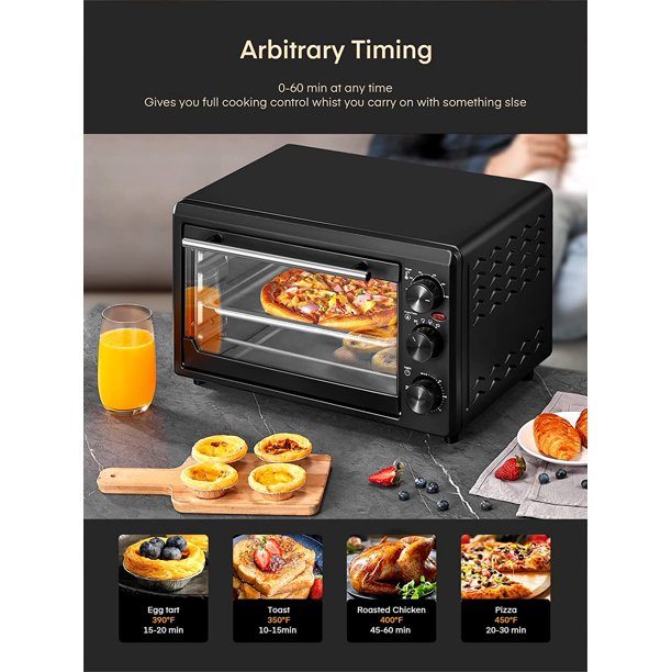 Toaster Oven, 6-Slice Toaster and Countertop Oven, Stainless Steel Multifunction Toaster Oven with Timer - Toast - Bake - Broil 1500 Watt Power Includes Baking Pan and Baking Rack, Black
