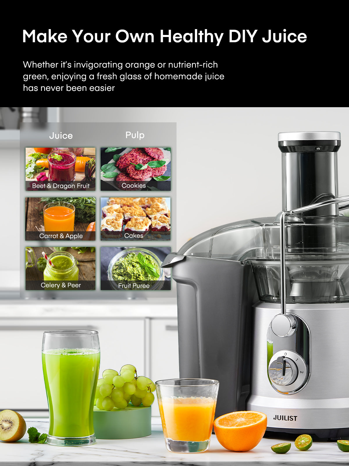 Juicer, 1000W Large Power Juicer Extractor, Juicer Machine Vegetable and Fruit with 76MM Wide Mouth Food Chute, Easy to Clean, 4S Fast Juicing & 2 Speeds Setting