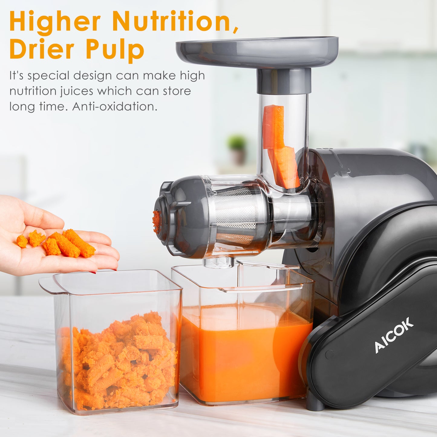 AICOK-Juicer, Masticating Juice Extractor Cold Press Juicer 519, high nutrition juices, healthy diet, fruit juicer professional