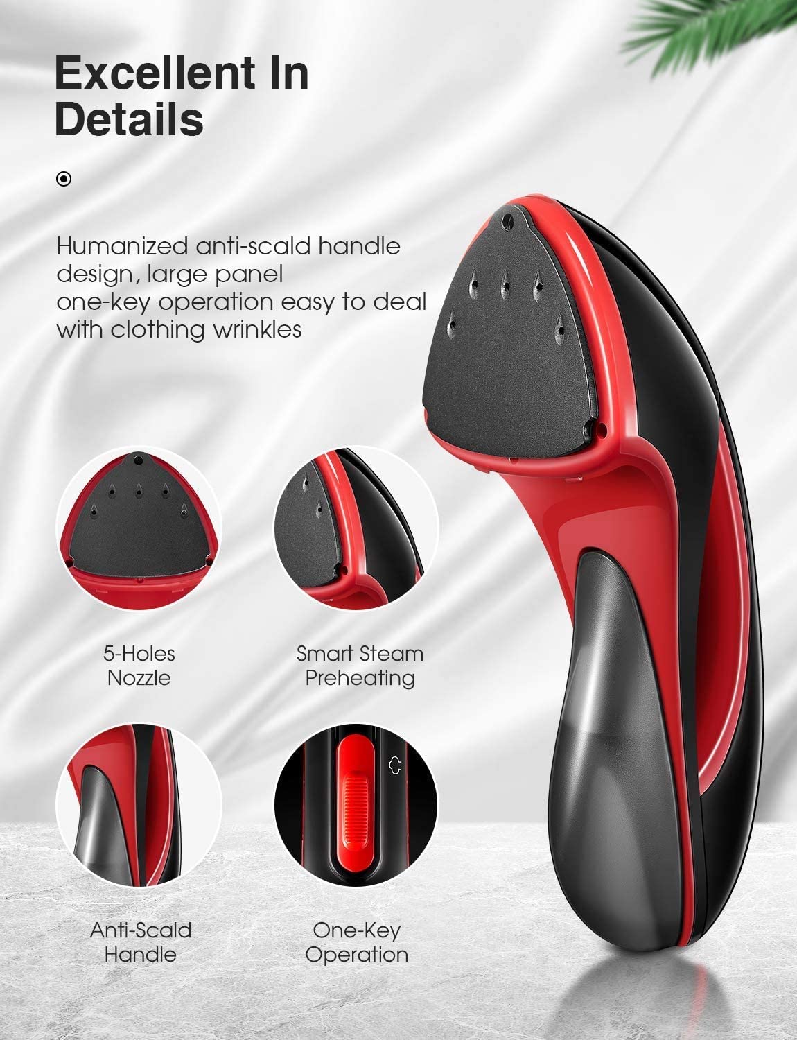 Steamer for Clothes, Portable Handheld Garment Fabric Wrinkles Remover, 1500W, 15 Seconds Super Fast Heat, Dual Steam Settings, Drip Free Design, Removable Water Tank, Family & Travel