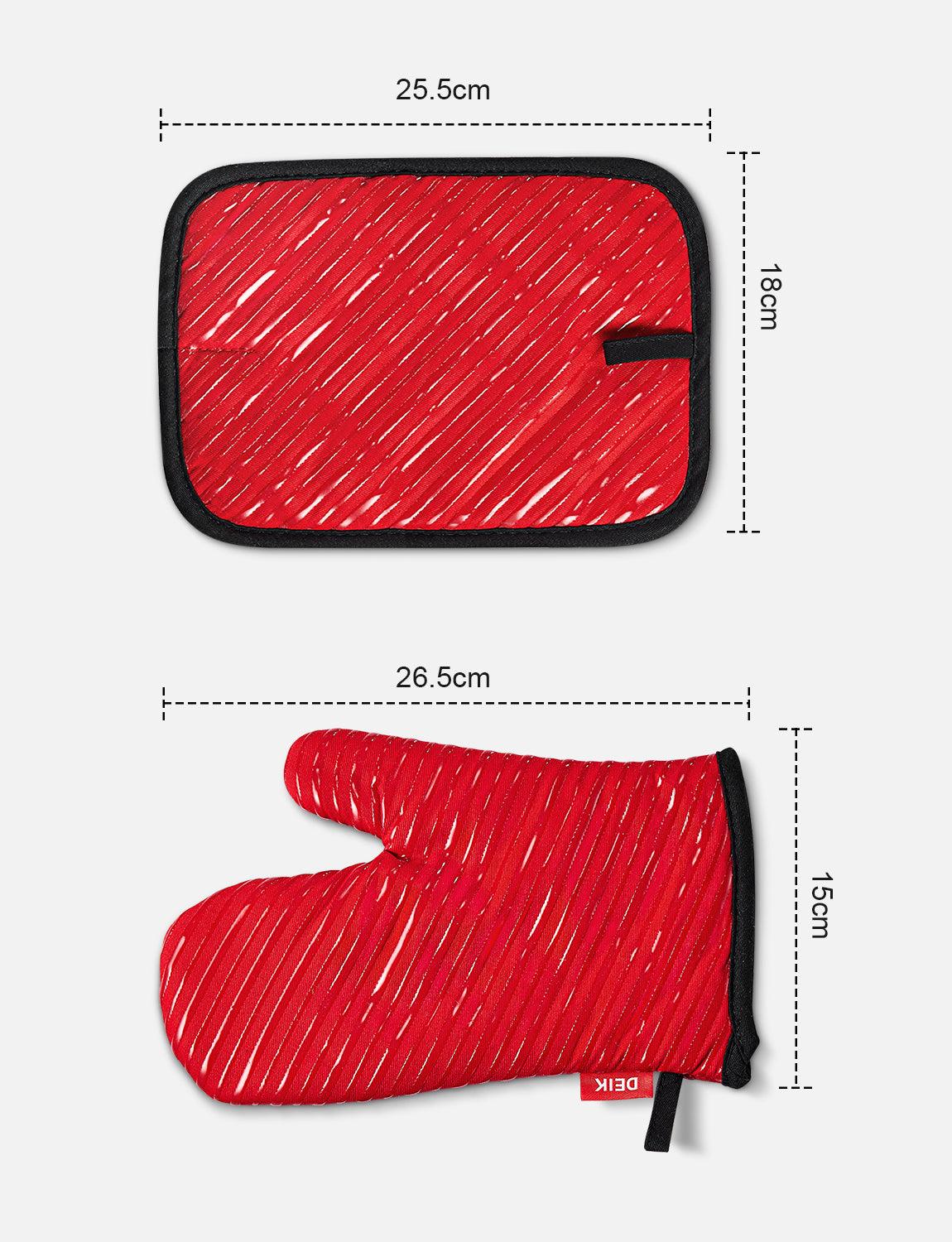 DEIK Oven Gloves and Pot Holders, Heat Resistant Gloves up to 300°C, Silicone Non-Slip Grill Gloves, Suitable for Cooking, Baking, Grilling Red