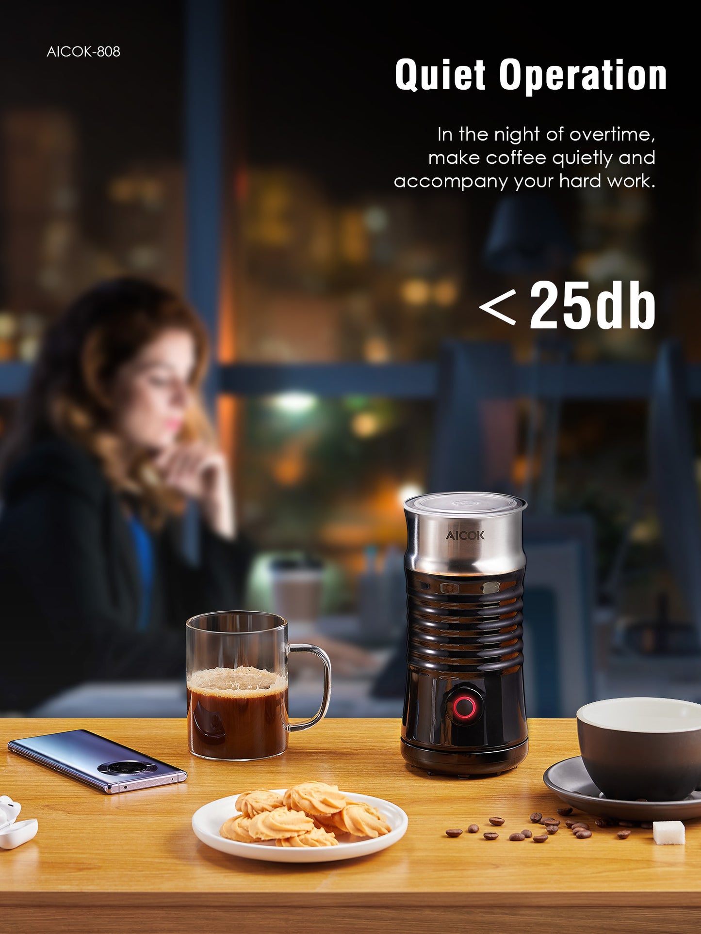 AICOK Milk Frother, 240ml Electric Milk Steamer for Making Latte, Cappuccino, Hot Chocolate in 1 min, Milk Frother Machine with Extra Whisks, 3 Modes Automatic Cold Hot Milk Frother & Warmer
