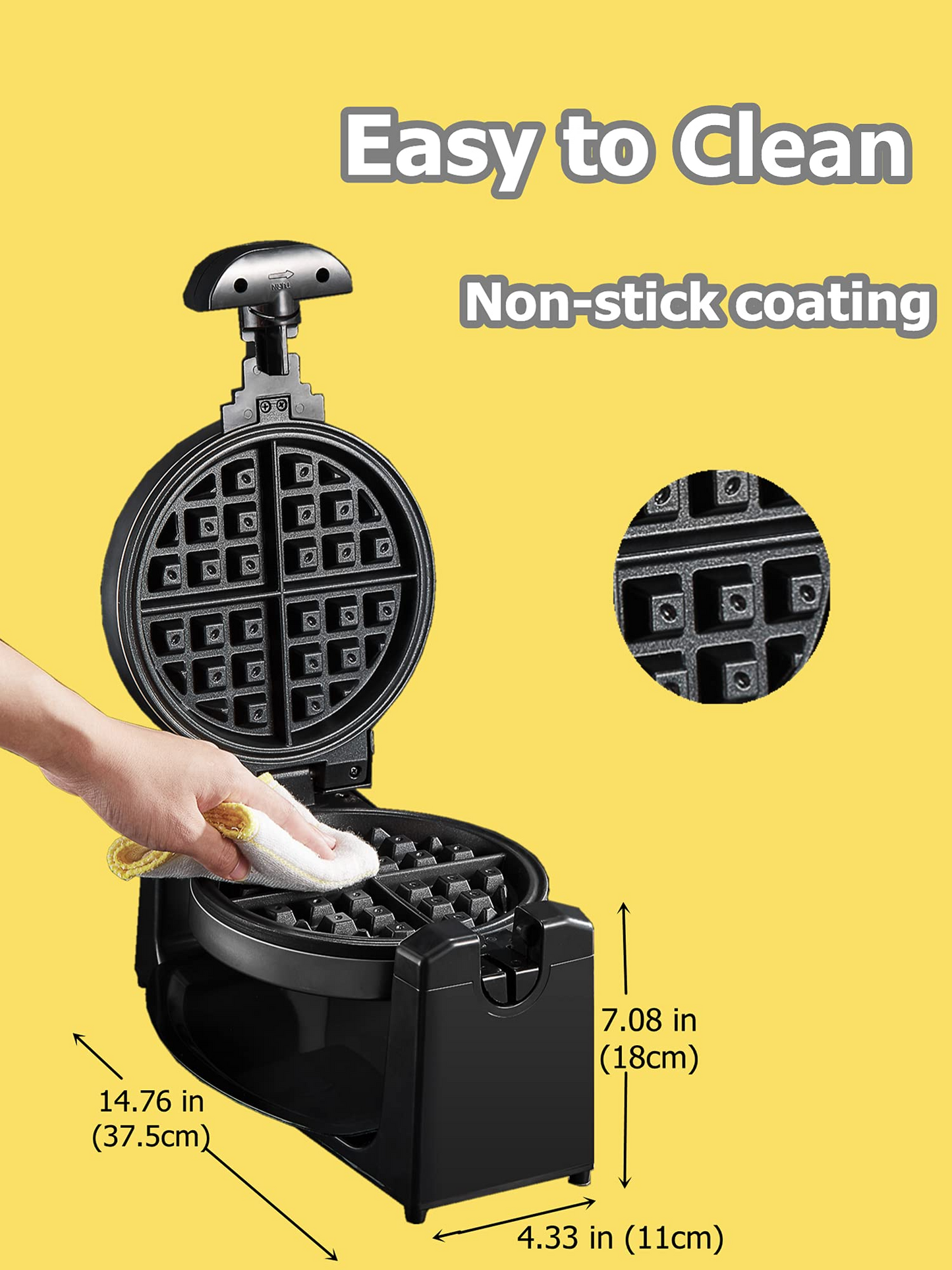 AICOOK | Classic Rotating NonStick Belgian Waffle Maker, 1100W Browning Control, Removeable Drip Tray for Easy Clean Up, Browning Control, Stainless Steel