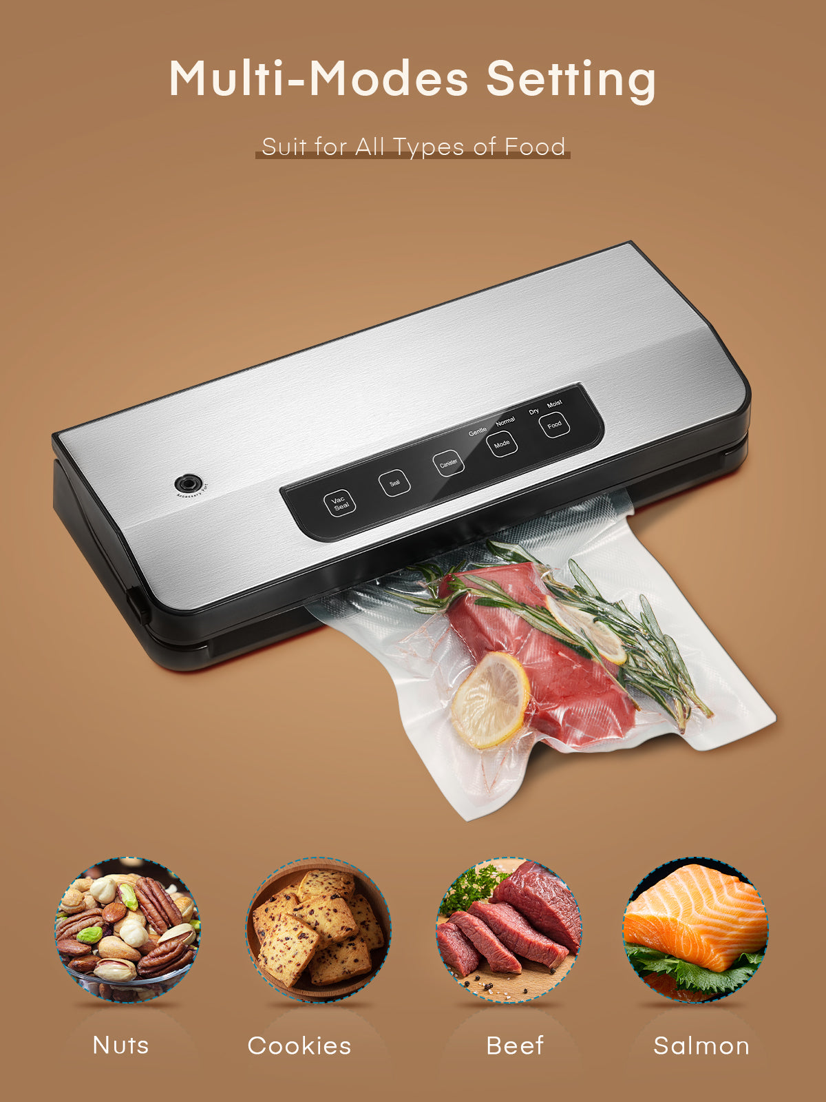 Vacuum Sealer Machine, 70KPa Automatic Food Sealer With 2 Modes, Air Sealing System for Food Storage, External Suction Pipe for Jar Food Storage, Touch Screen, Led Indicator Lights(Silver)