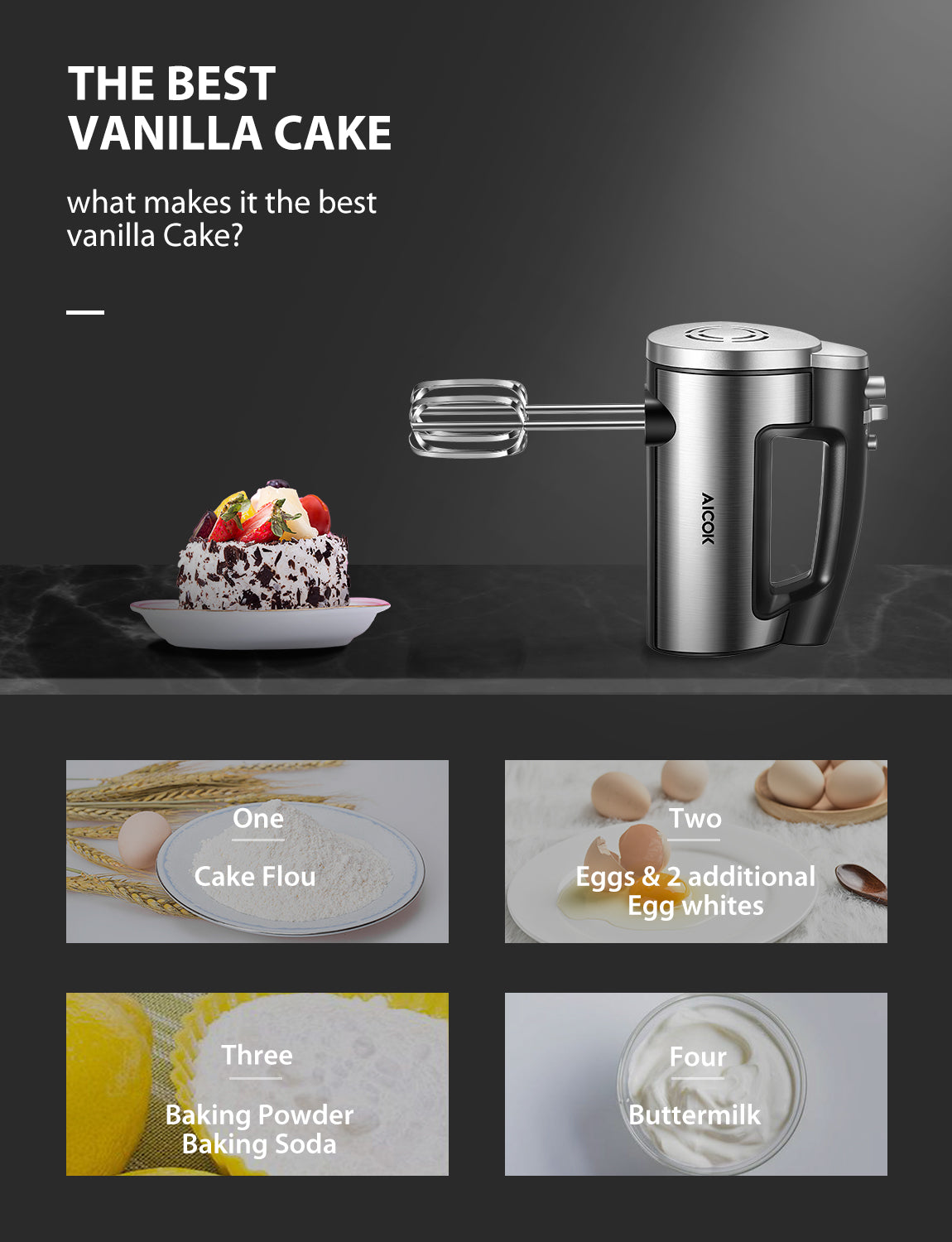 250 W Hand Mixer 6-Speed, New, Silver, 2 Beaters and 2 Dough Hooks