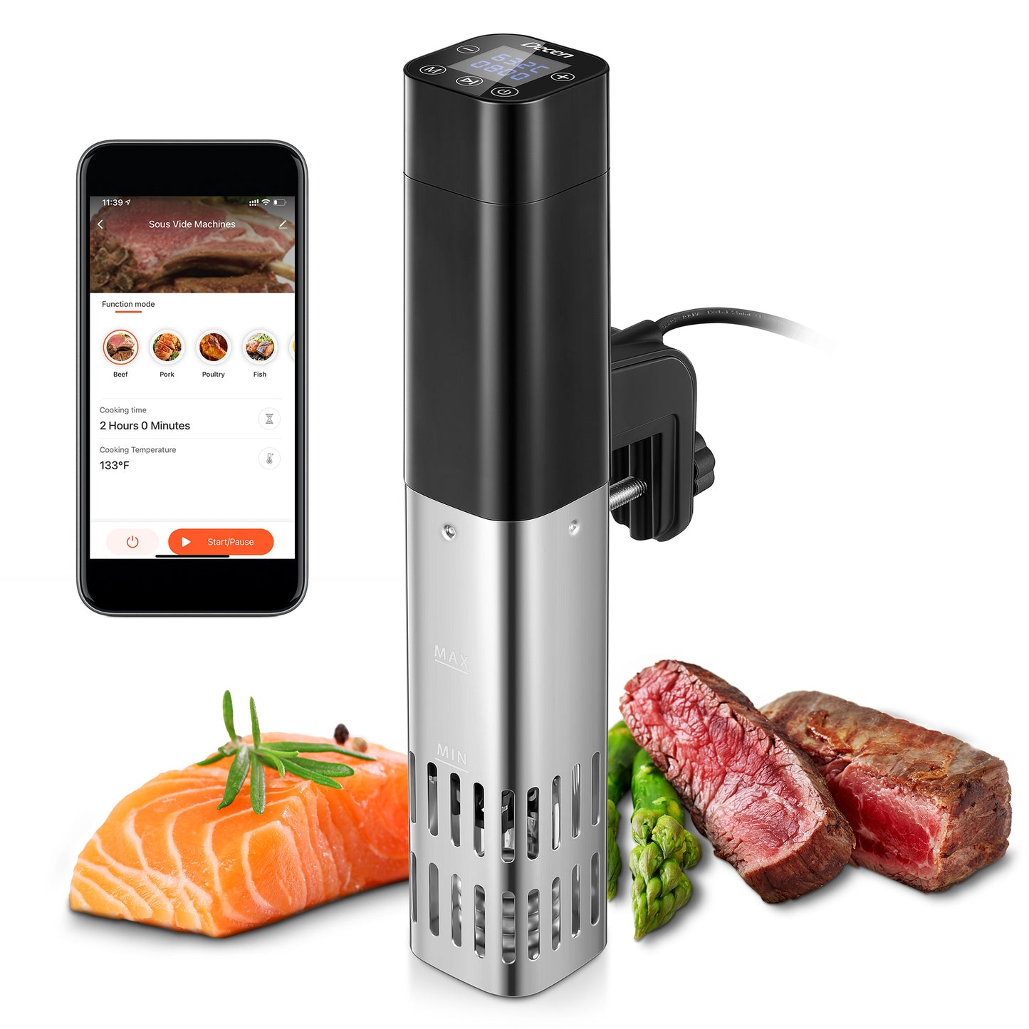 Decen | Sous Vide Cooker Precision Cooker, WiFi Immersion Circulator IPX7 Waterproof Sous Vide Machine with Temperature Control, Timer, Digital Touchscreen Display, Recipe for Kitchen, Smart APP, 800 W