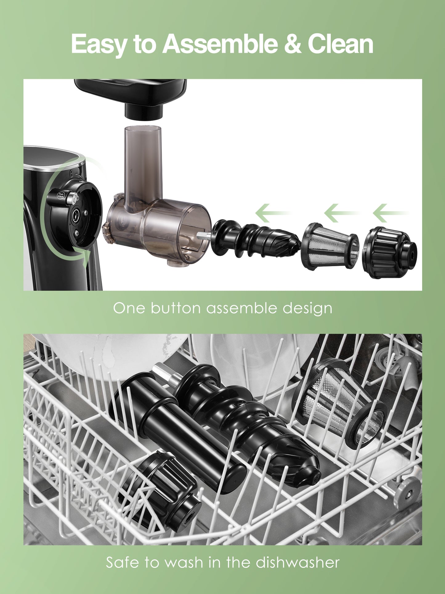 Slow Masticating Juicer Extractor with 2-Speed Modes, Cold Press Juicer with Quiet Motor and Reverse F