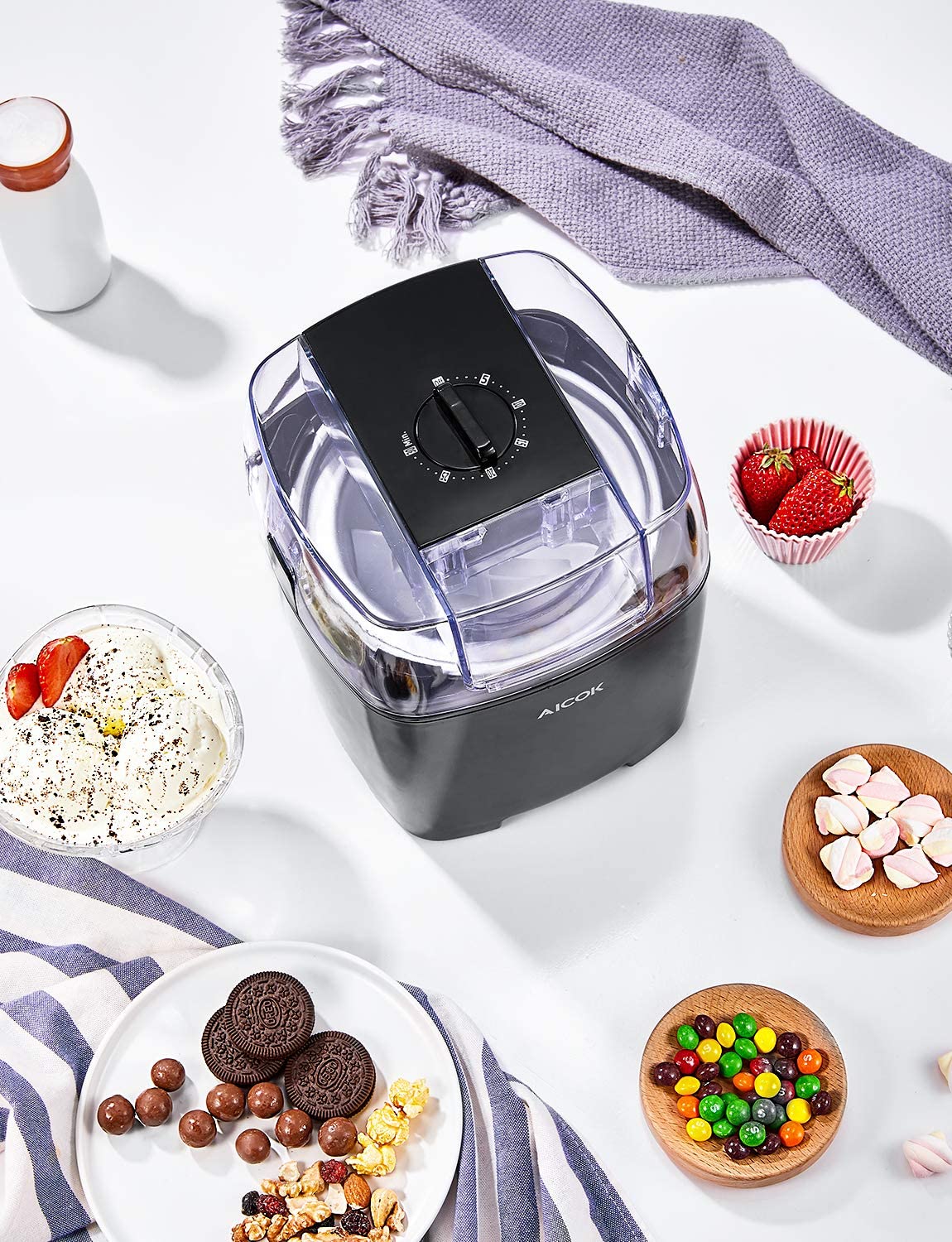 AICOK 1.5L Ice Cream Maker, Yogurt Function, Compact Ice Cream Machine