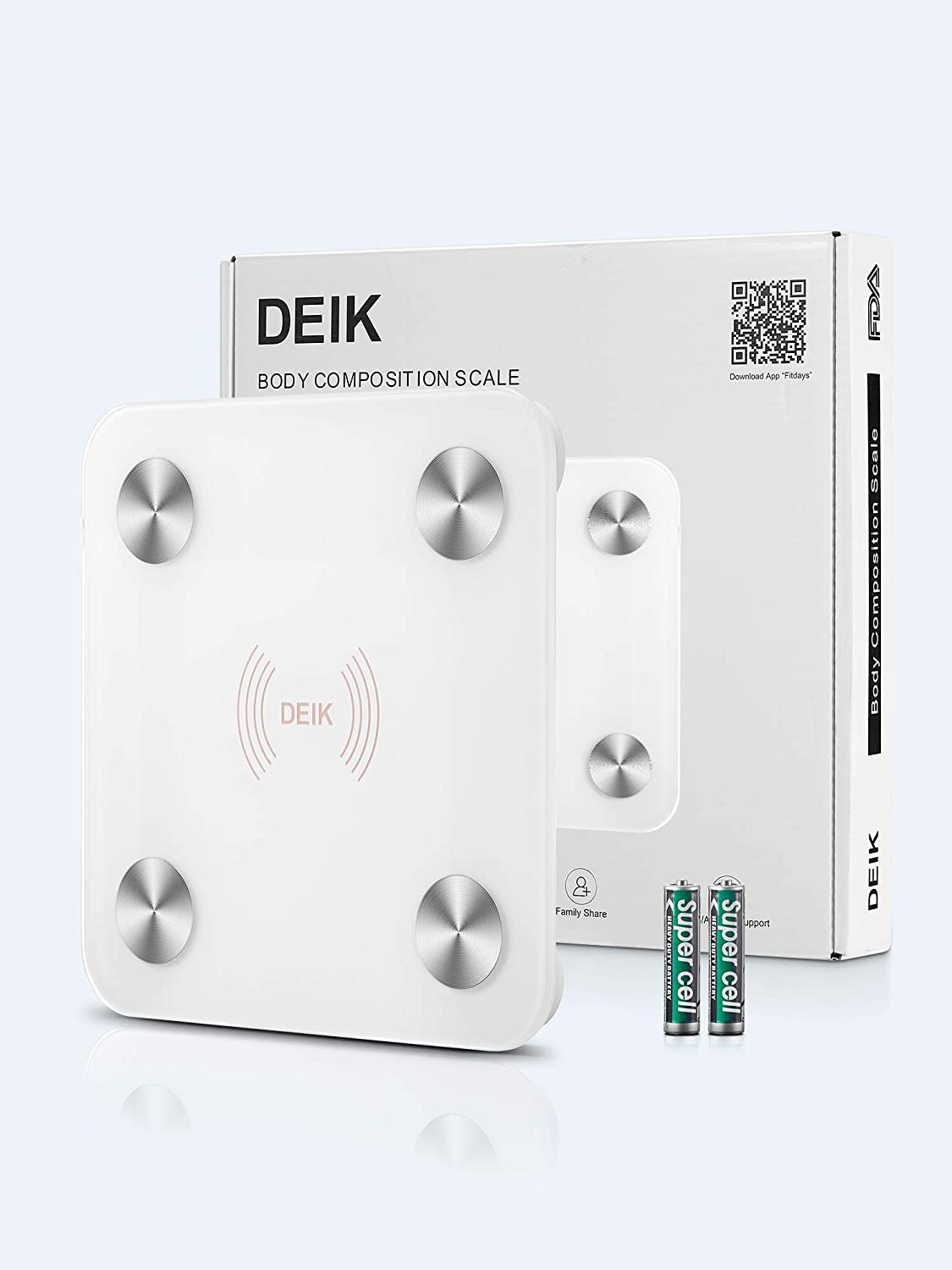 DEIK Smart Digital Body Fat Scale, White Bluetooth Bathroom Scale, with iOS and Android APP, 180kg/400lb High Precision Measurement, Detects 13 Data including Body Weight, Fat Content, Muscle Mass