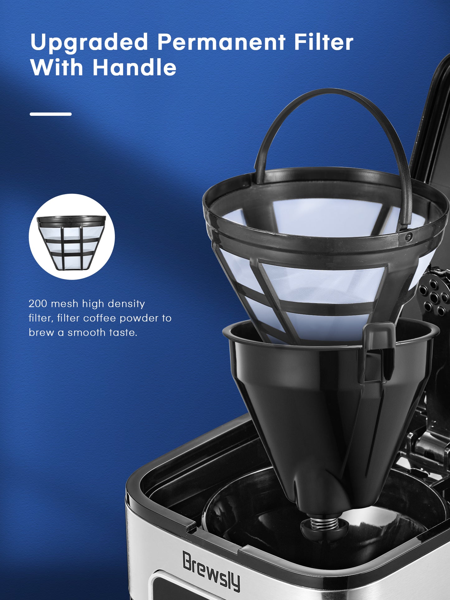 Brewsly 12-Cup Professional Coffee Maker, Touch Screen Coffee Machine with Regular and Thick Brews, Stainless Steel Coffee Brewer, Keep Warm, Anti-Drip System