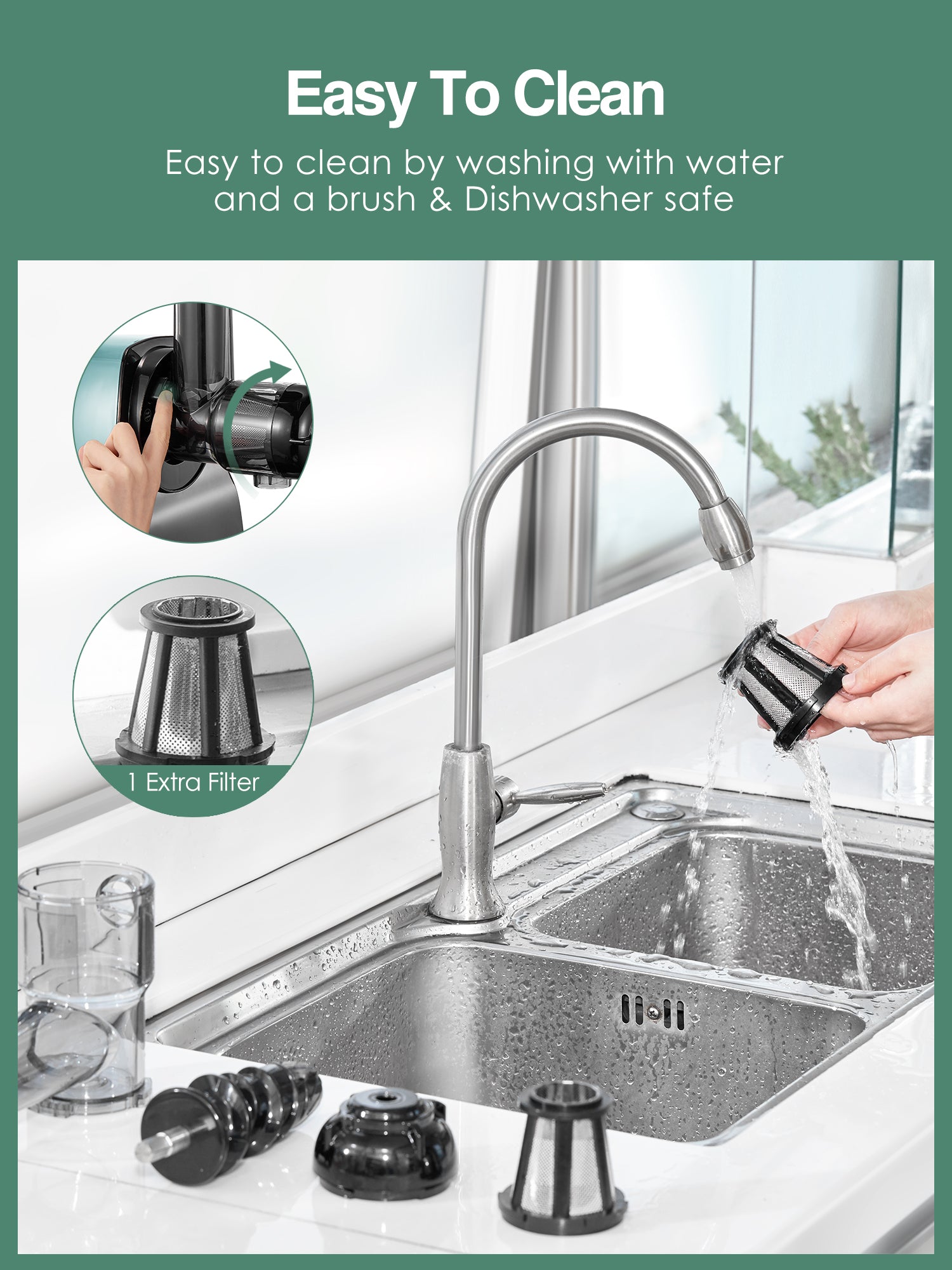 AICOK  Slow Masticating juicer Extractor, Cold Press Juicer Machine, Quiet Motor, Reverse Function, High Nutrient Fruit and Vegetable Juice with Juice Jug & Brush for Cleaning, Matcha Green