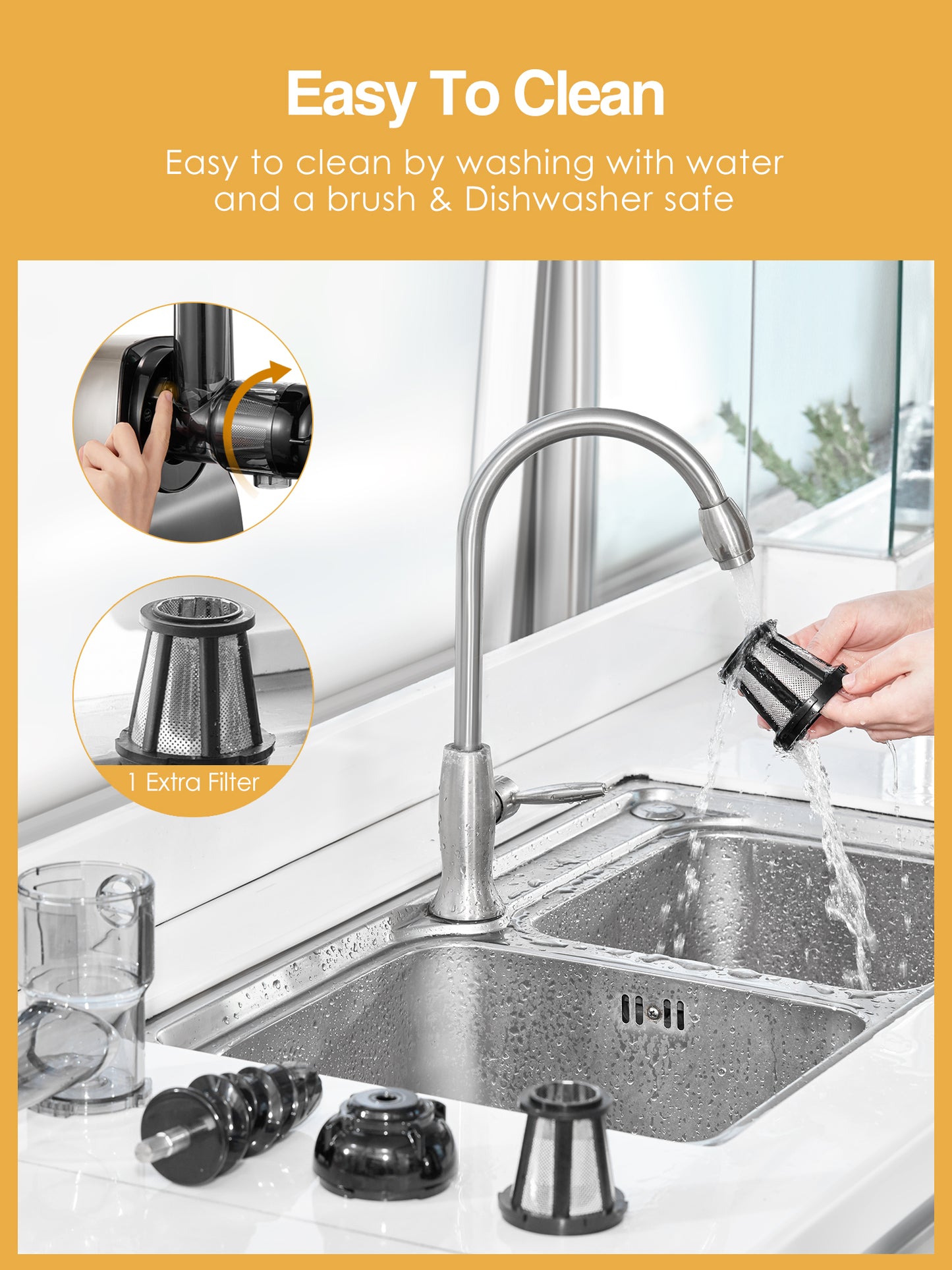AICOK Slow Masticating juicer Extractor, Cold Press Juicer Machine, Quiet Motor, Reverse Function, High Nutrient Fruit and Vegetable Juice with Juice Jug & Brush for Cleaning, Ivory White