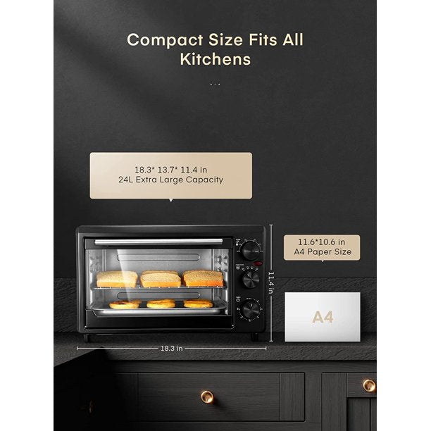 Toaster Oven, 6-Slice Toaster and Countertop Oven, Stainless Steel Multifunction Toaster Oven with Timer - Toast - Bake - Broil 1500 Watt Power Includes Baking Pan and Baking Rack, Black