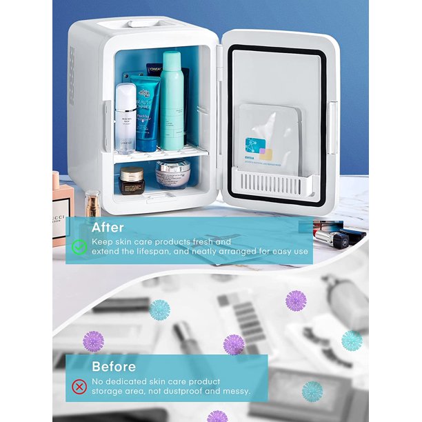 Mini Fridge for Dorm 10 L/11 Can, Small Bedroom Refrigerator Led Mirror Door with 3-Mode, Cooler & Warmer, White