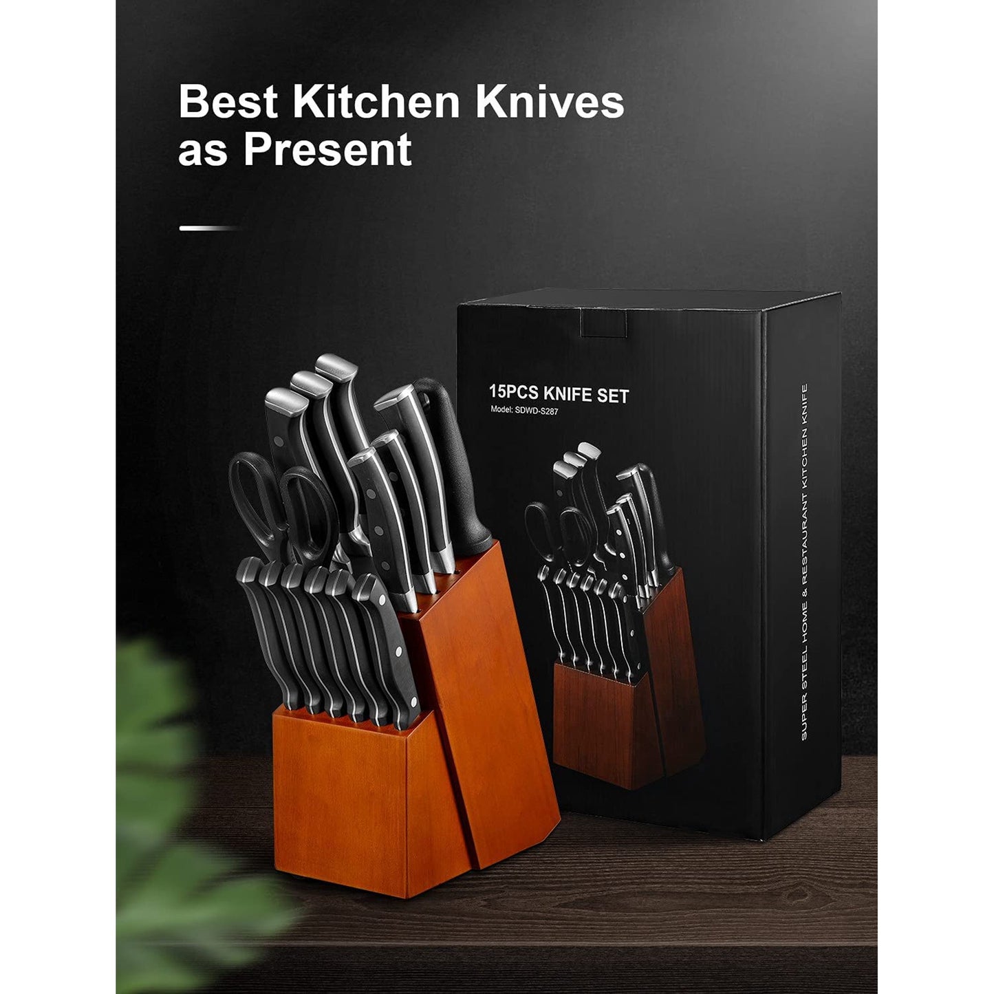 Deik Knife Sets, 15 Pieces German Stainless Steel Kitchen Knife Block Sets