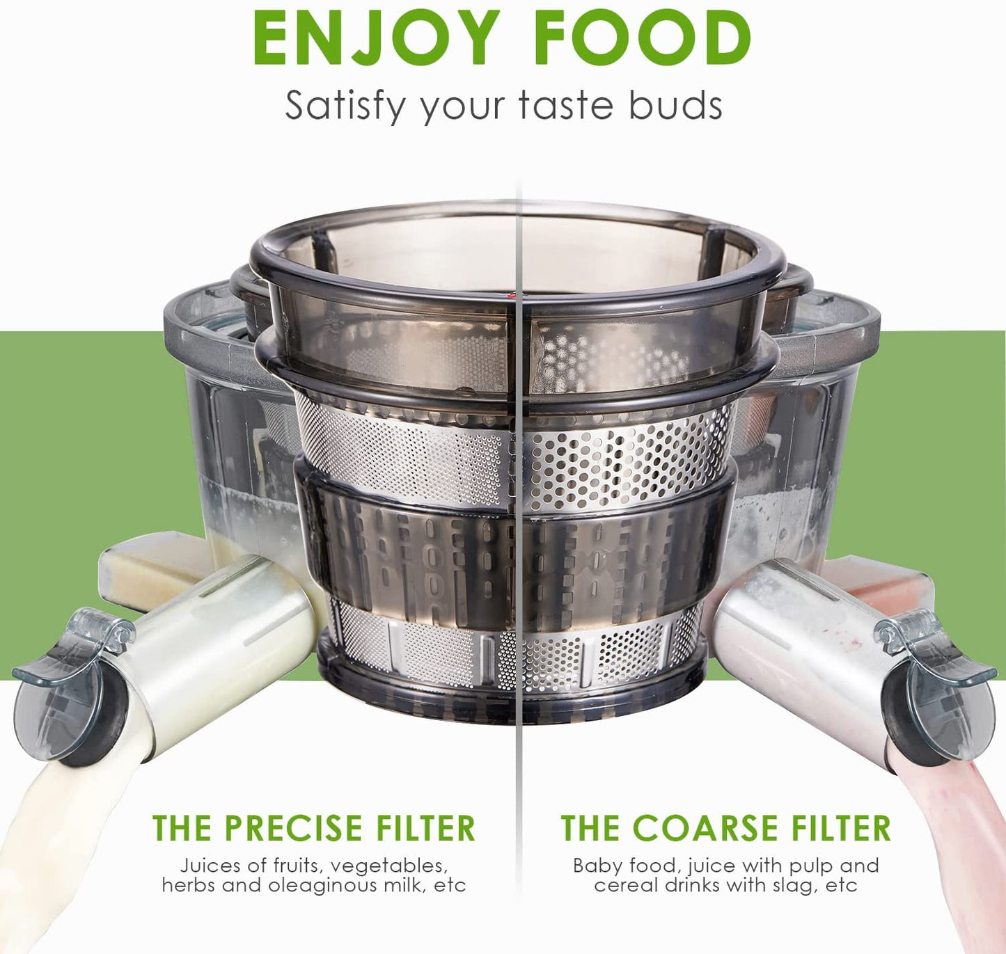 AICOOK 75MM Cold Juice Extractor, Fruit, Vegetable, Baby Food and Ice Cream Extractor, Quiet, Juice Recipe, Pre-Clean Function, Vertical,