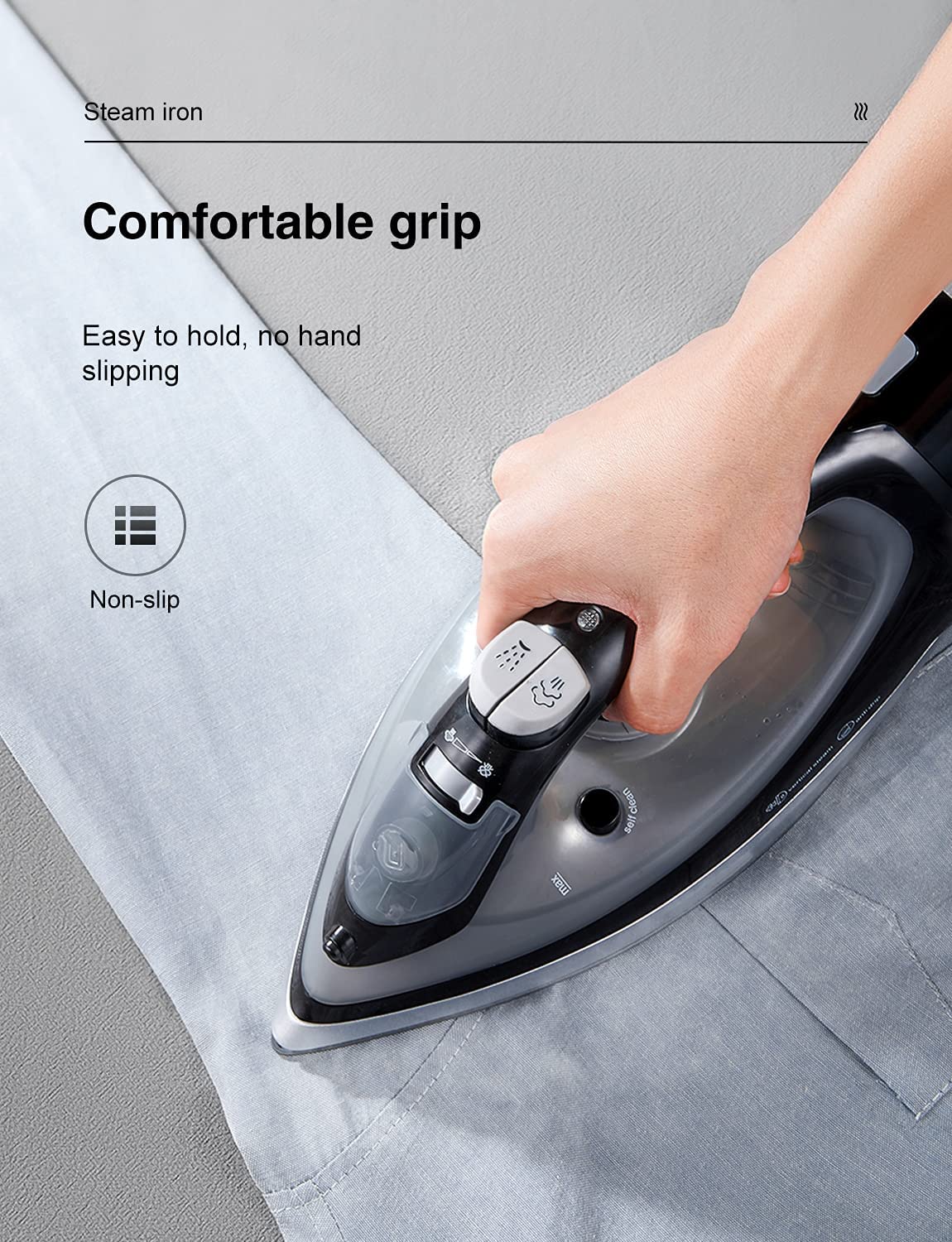 Steam Iron, 1700W Professional Iron for Clothes with Retractable Cord, Variable Temperature and Steam Control, Nonstick Soleplate, Anti Drip & Self Clean