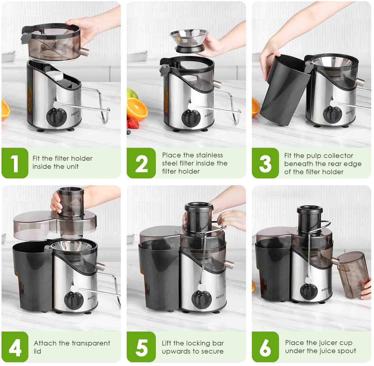 Juicer, Juice Extractor, Aicook Juicer Machine with 3'' Wide Mouth, 3 Speed Centrifugal Juicer for Fruits and Vegs, with Non-Slip Feet, BPA-Free