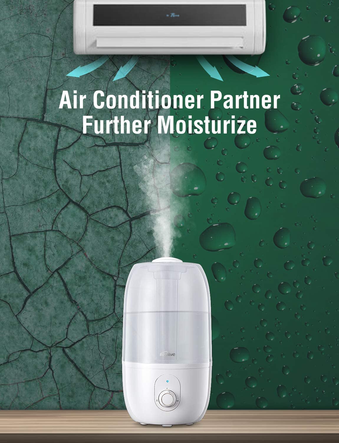 Kealive -Smart Air Humidifier for Bedroom, 2.7L HU-C1A White