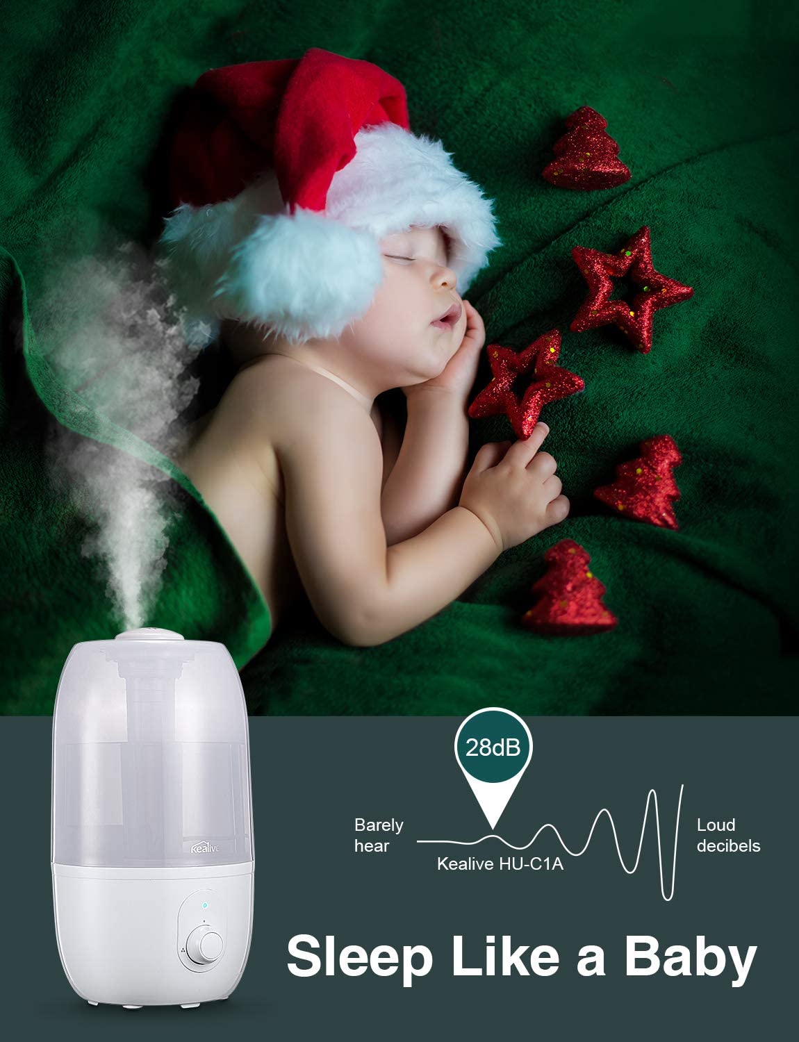 Kealive -Smart Air Humidifier for Bedroom, 2.7L HU-C1A White