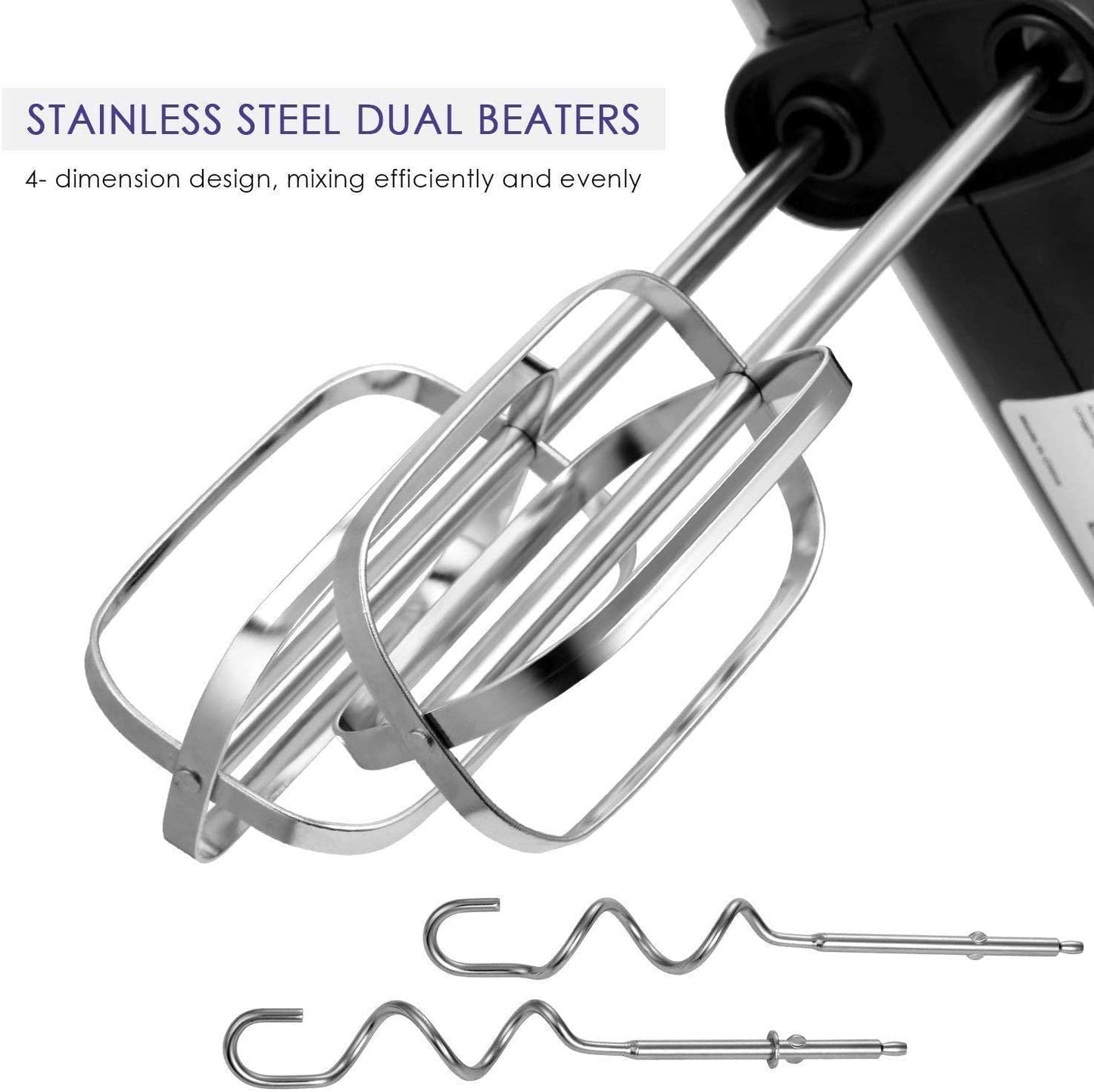 Decen Electric Beater with 3.5 Liter Bowl (360 ° Uniform Rotation), 5 Speed Plus Turbo Whisk with 2 Whisks and 2 Dough Hooks, Eject Function