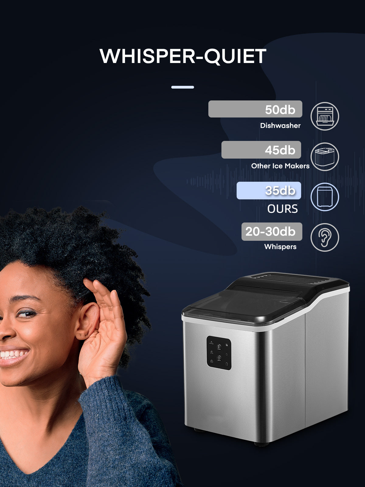 Ice Makers Countertop Stainless Steel, 28lbs in 24Hrs, 9 Cubes Ready in 6 Mins, Self-Clean Portable Ice Maker Machine, 2 Sizes of Bullet Ice for Home Office Bar Party, LED Display