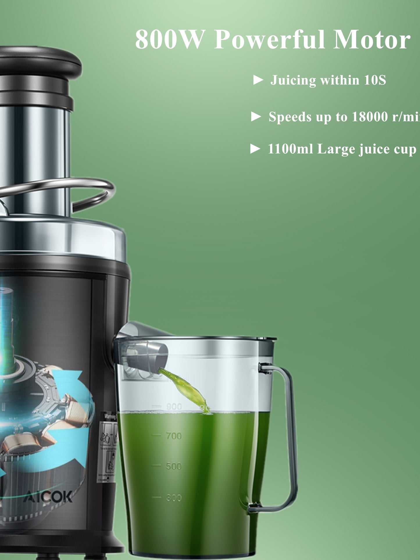 Products AICOK Juice Extractor Easy to Clean, 800W Ultra Power Stainless Steel Centrifugal Juicer Machine with 3''Wide Mouth for Whole Fruits & Vegetables, 2 Speed Control, Anti-drip, BPA Free