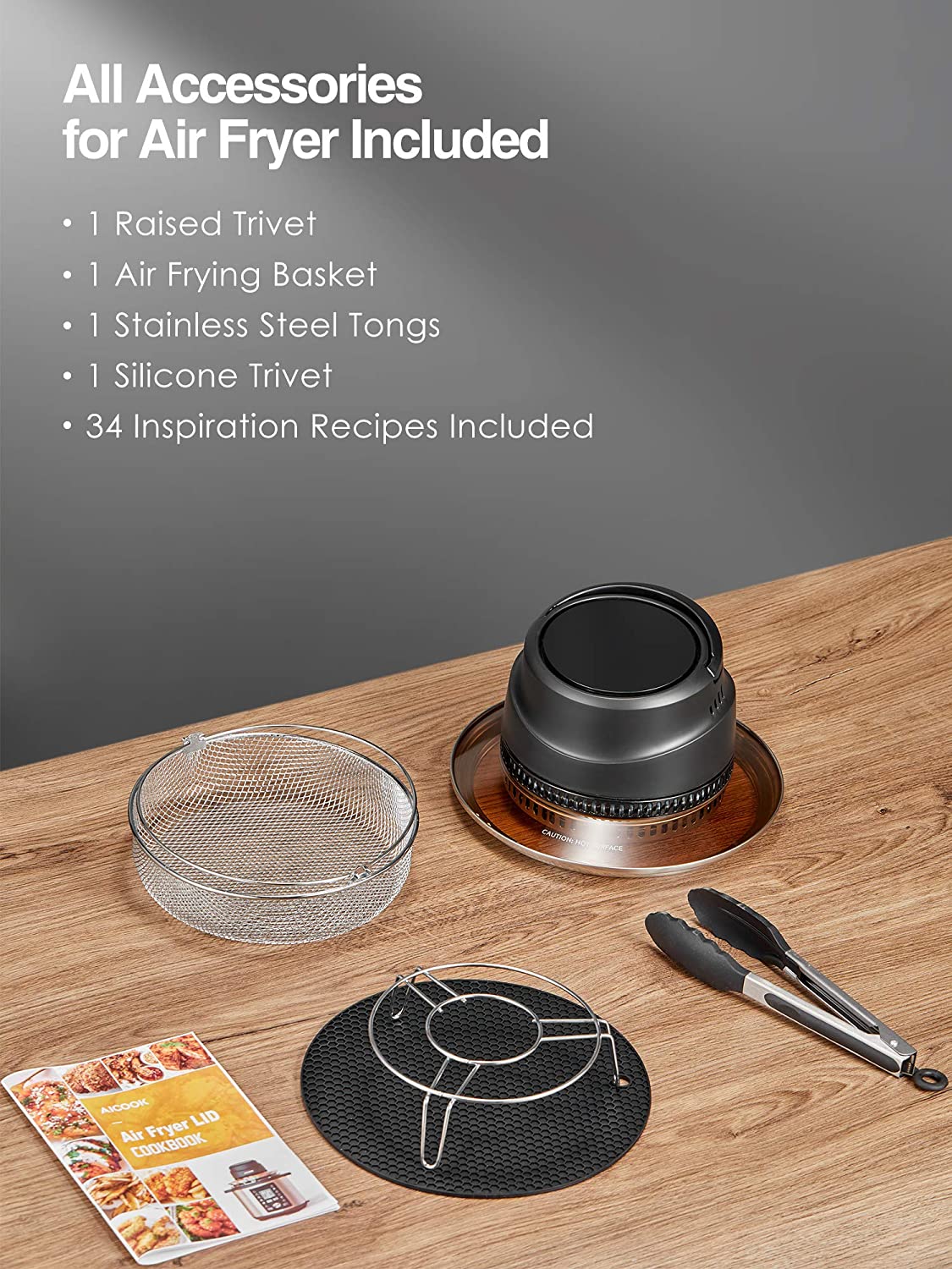 AICOOK | Instant Pot Air Fryer Lid, 7 in 1 Turn Pressure Cooker Into Air Fryer, LED Touchscreen, Accessories and Recipe Included