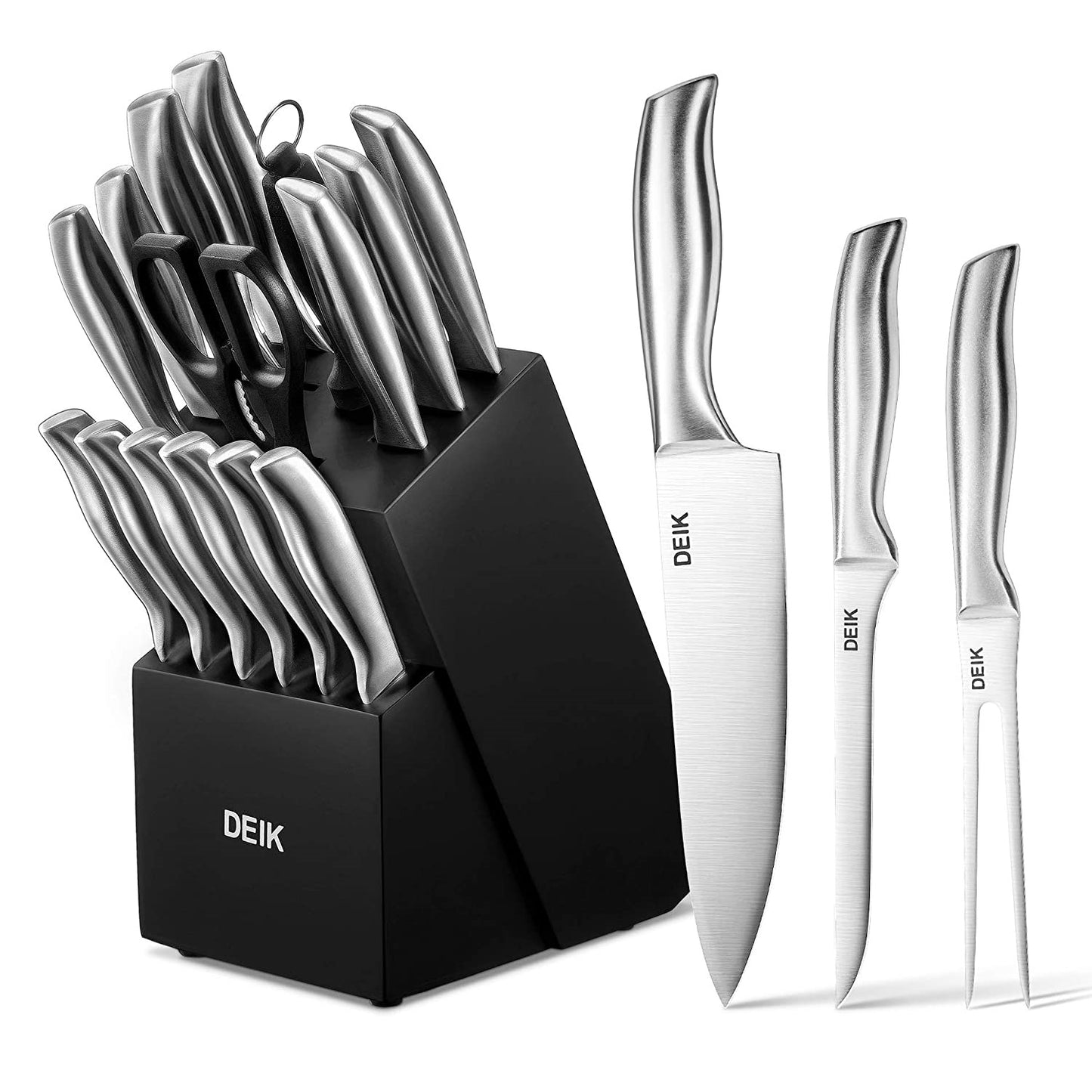 Stainless Steel Knife Set, Manual Sharpening Chef Knives, 16Pcs Knife Tools with Wood Block