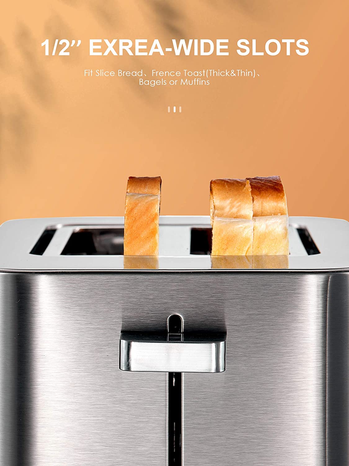 Toaster 2 Slice, DECEN Stainless Steel Toaster with Touch LCD Display (6 Toasting Settings), 2 Extra-Wide Slots, Bagel, Cancel, Defrost, and Reheat Function, Slide Out Crumb Tray, Silver