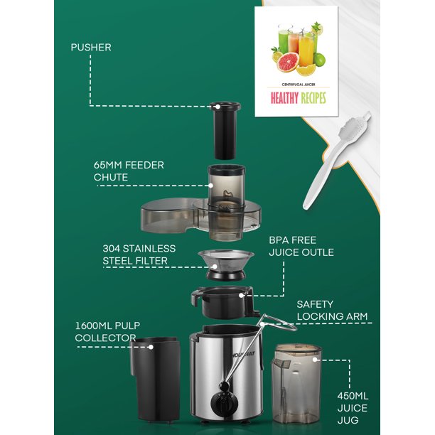 Juicer, AICOOK Juicer Machines Vegetable and Fruit with 3-Speed Setting, Upgraded Version 400W Motor Quick Juicing, Juicing Recipe Included