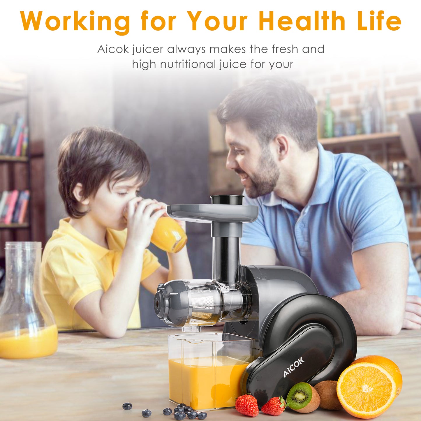 AICOK-Juicer, Masticating Juice Extractor Cold Press Juicer 519, essential nutrients, children diet, breakfast for family, health life