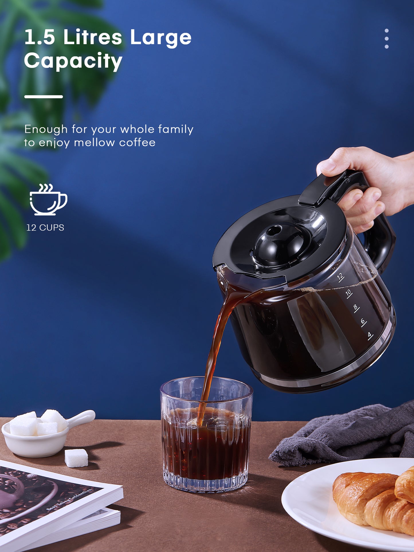 Brewsly 12-Cup Professional Coffee Maker, Touch Screen Coffee Machine with Regular and Thick Brews, Stainless Steel Coffee Brewer, Keep Warm, Anti-Drip System