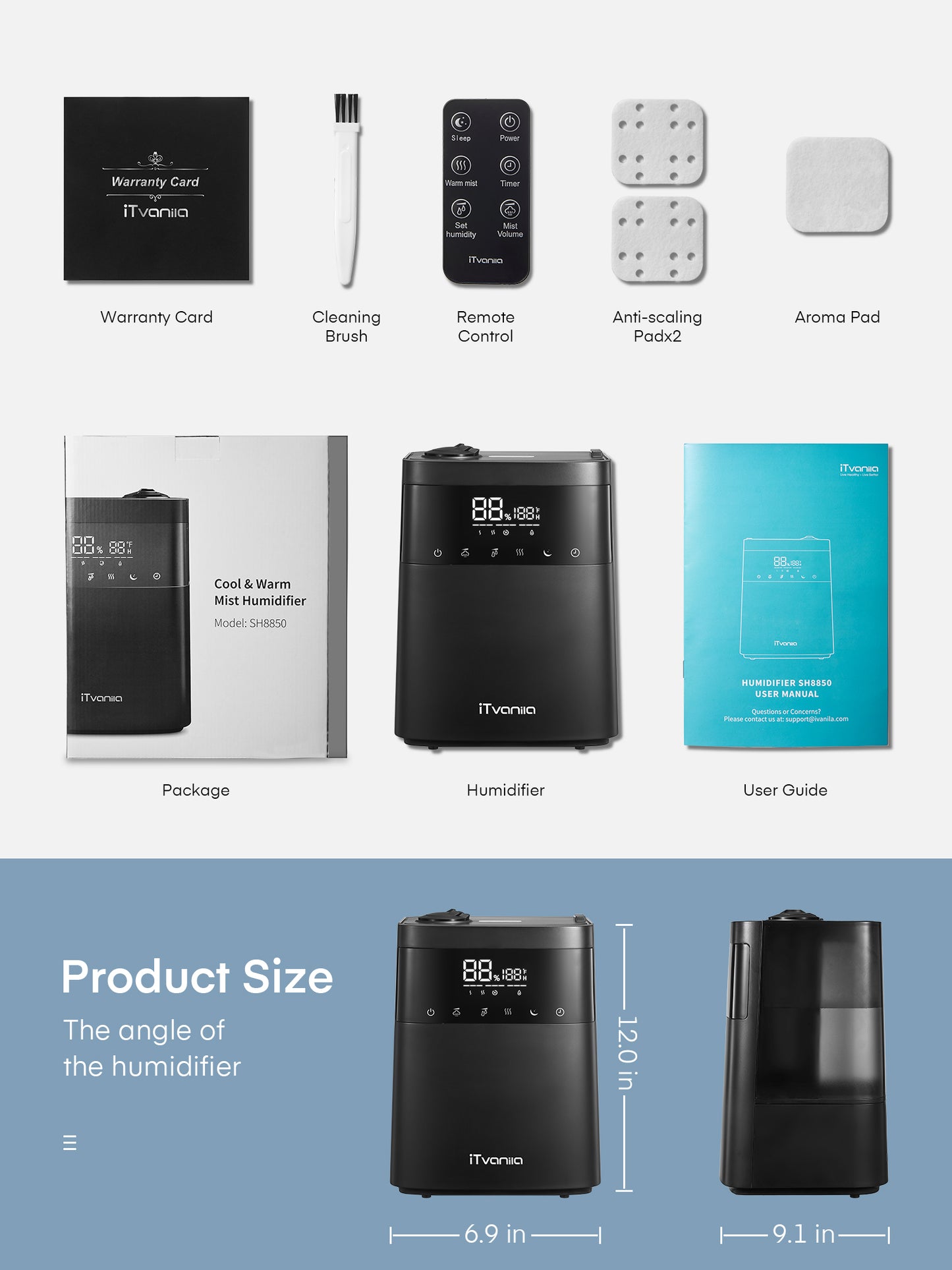 iTvanila Humidifier, 5.5L Top Fill, Warm and Cool Mist Humidifiers for Bedroom with LED Touch Display, Customized Humidity, Sleep Mode, 12H Timer, for Bedroom, Living Room, Office and Baby Room