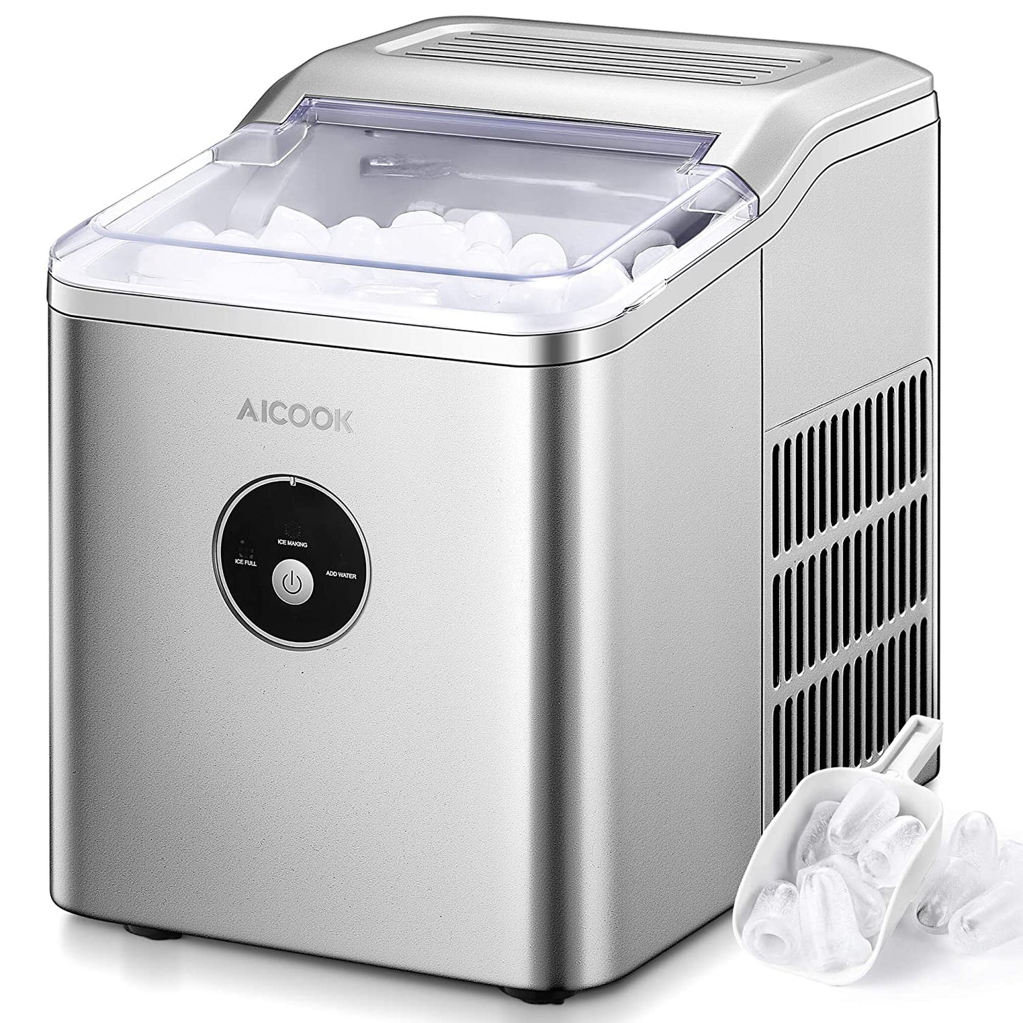 AICOOK Ice Maker Countertop, 28 lbs. Ice in 24 Hrs, 9 Ice Cubes Ready in 5 Minutes, Portable Ice Maker Machine 2L with LED Display Perfect for Parties Mixed Drinks, Ice Scoop and Basket Media 1 of 10