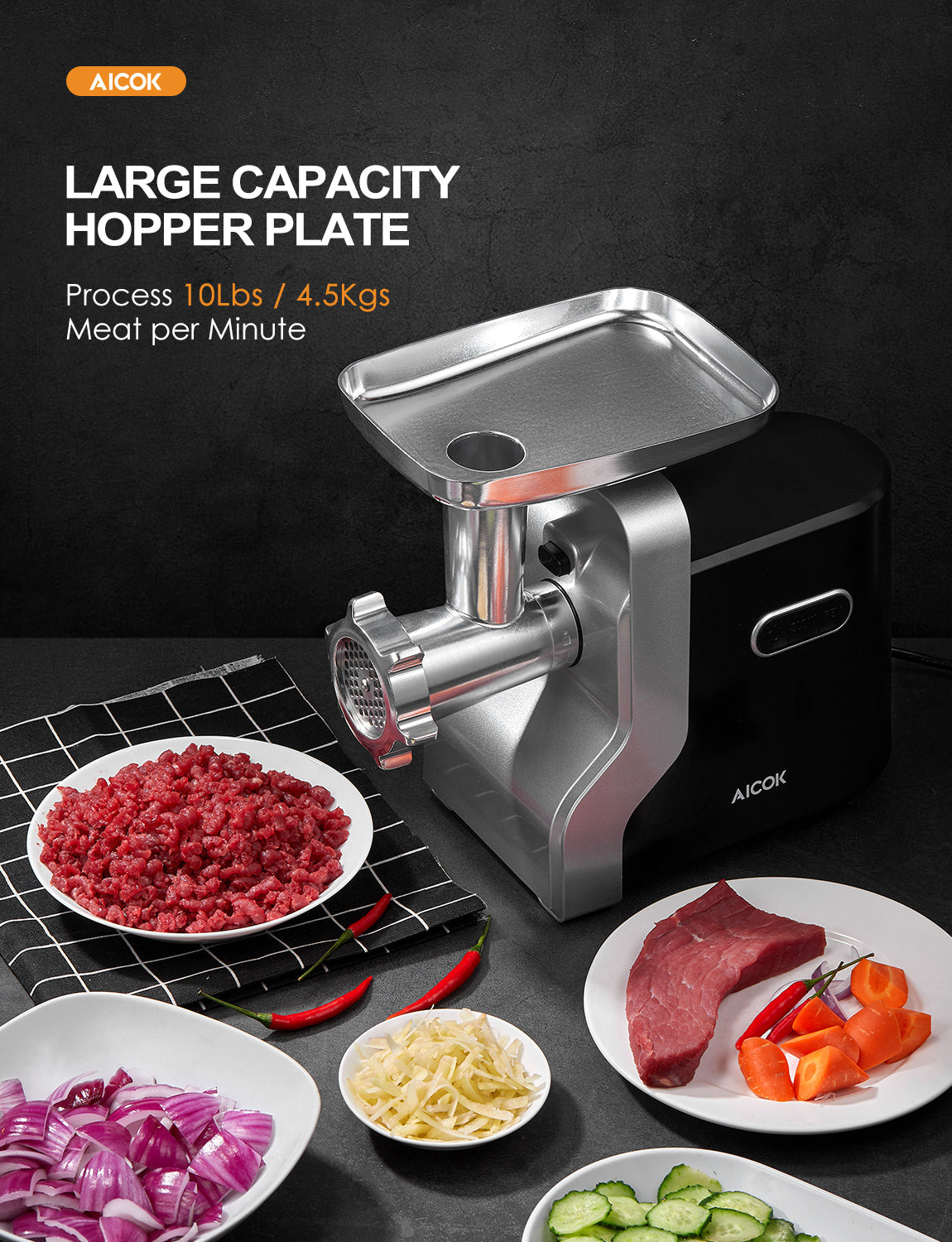AICOK-5 IN 1 Meat Grinder, 2500W Max Powerful Meat Mincer MG2950R, large capacity grinder, essential for chefs, restaurant  equipment