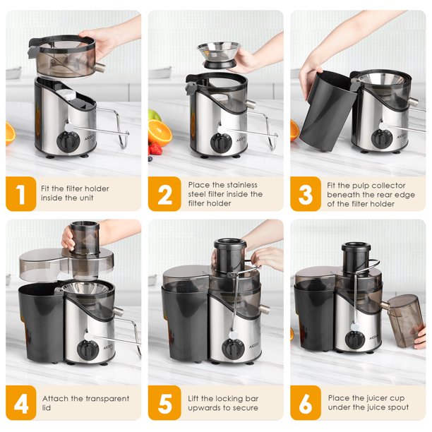 Juicer, Juicer Machines for Whole Fruits and Vegetables, 3 Speeds Centrifugal Juicer Extractor, Easy to Clean with 3" Wide Feed Chute, Stainless Steel Juicer BPA-Free