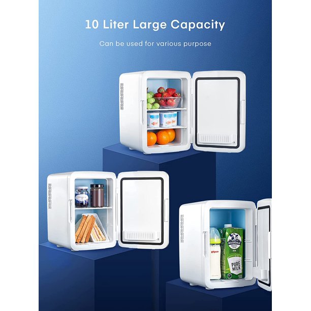 Mini Fridge for Dorm 10 L/11 Can, Small Bedroom Refrigerator Led Mirror Door with 3-Mode, Cooler & Warmer, White