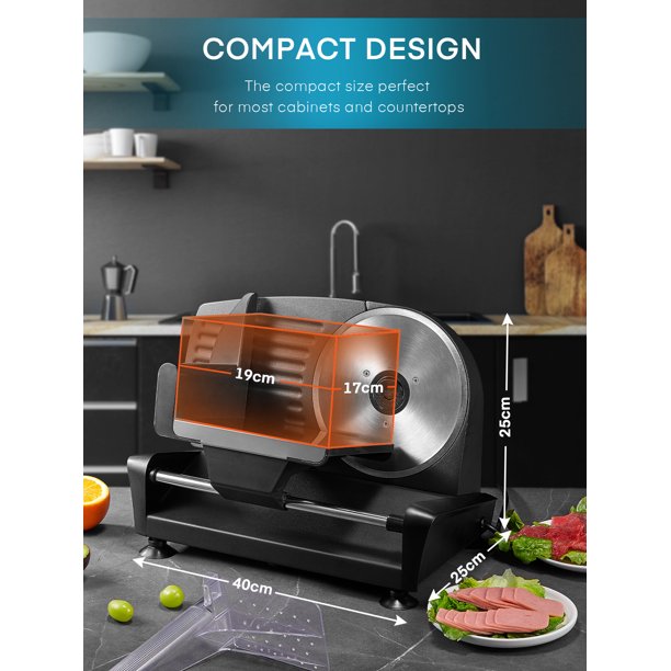 Meat Slicer, AICOOK Kitchen Pro 200W Electric Deli Food Slicer with Two 7.5'' Blade(Serrated & Smooth) for Home Use, Precise 0-15mm Adjustable Thickness for Meat, Cheese, Bread, Include Food Pusher