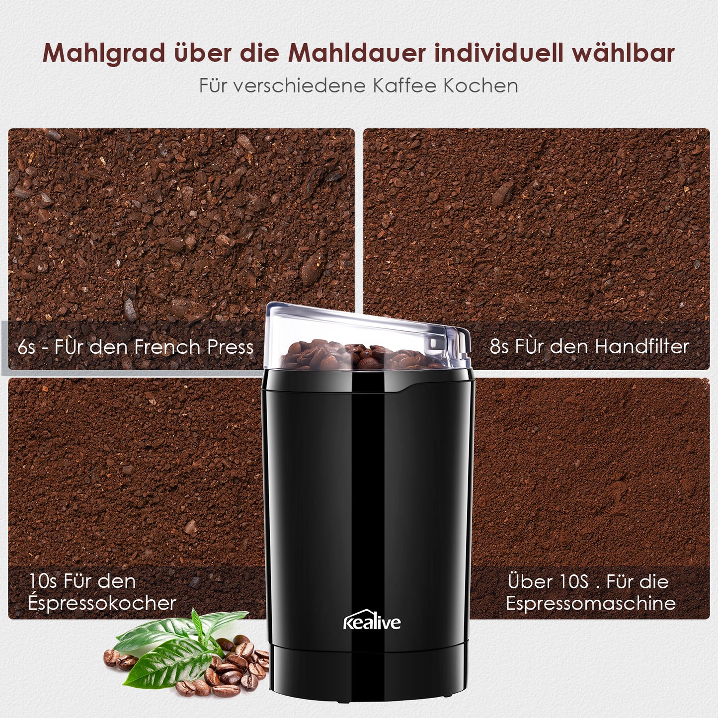 Kealive Electric Burr Coffee Grinder, Coffee Bean Grinder